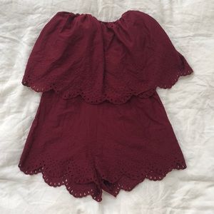 Embroidered Maroon Jumpsuit